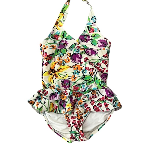 Hanna Andersson Halter Bathing Suit White Floral 100 Kids 3-5 years Swim Wear - Picture 1 of 4